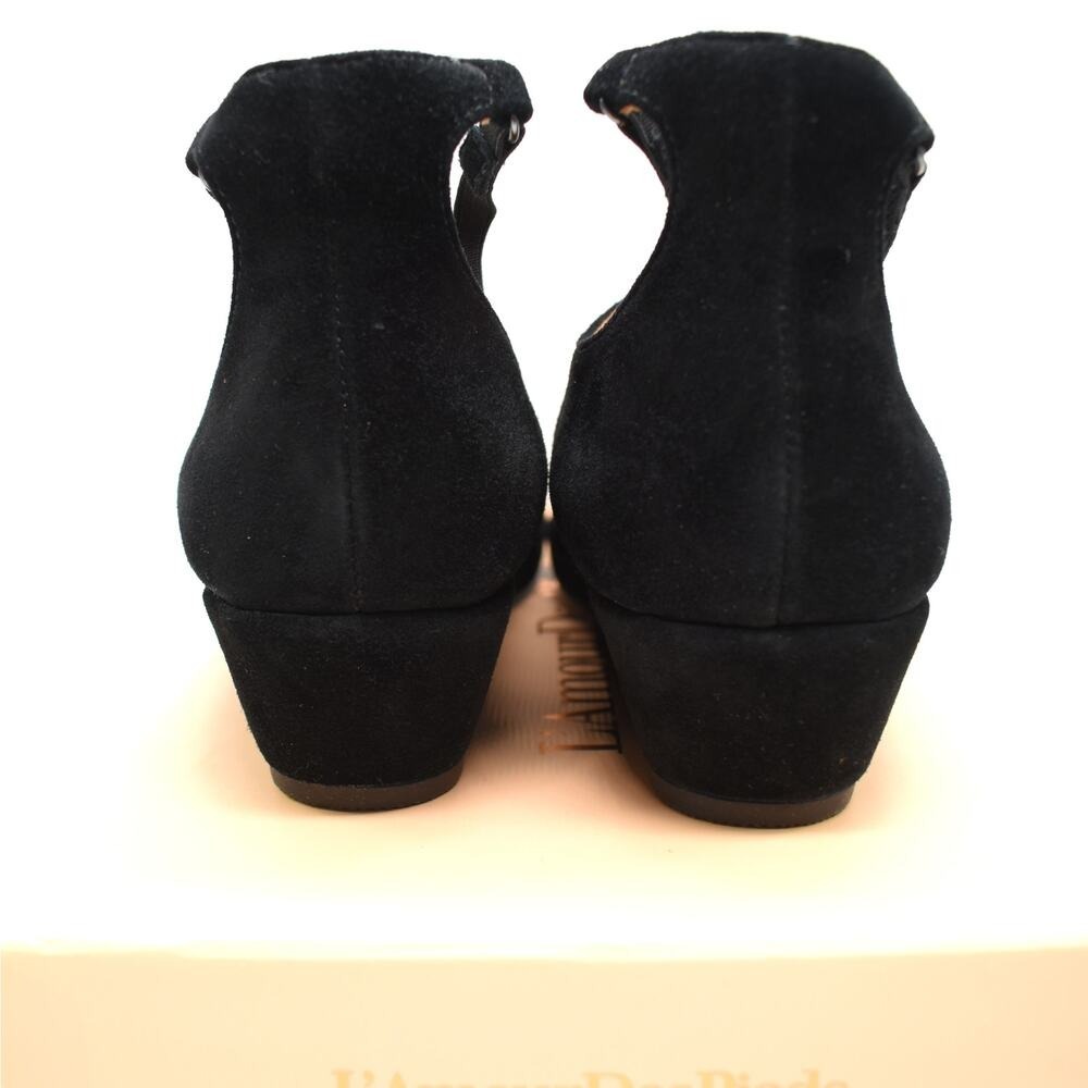 L'Amour Des Pieds Black Suede Leather Wedge Heel Shoes Womens Size 8 Dress New - Picture 8 of 16